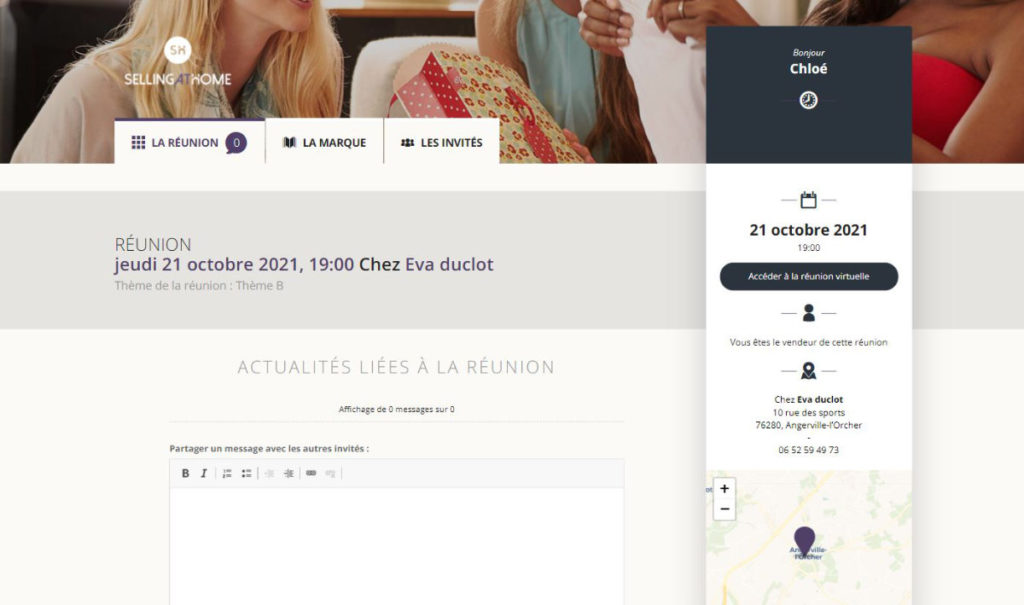 Mini-site de réunion : page d’accueil de l’hôtesse