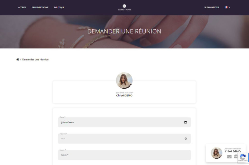 Mini-site vendeur : demande de réunion