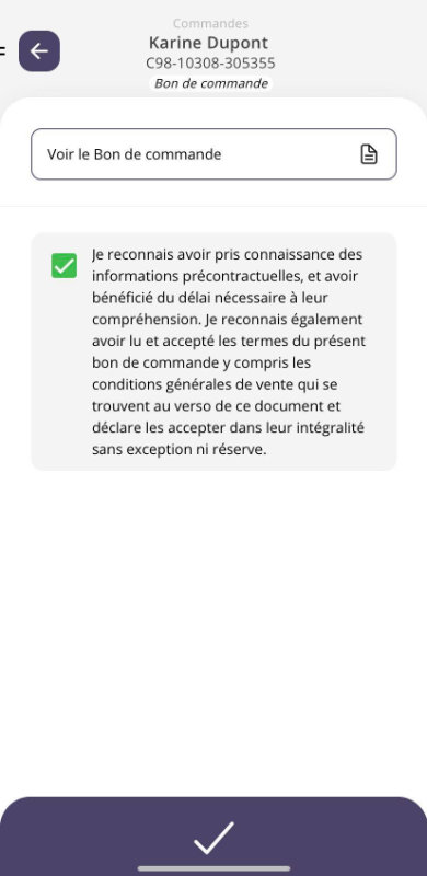 Validation du bon de commande