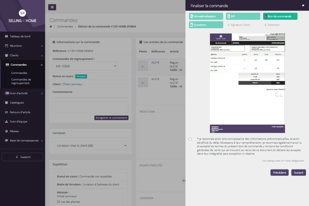 Documents stockés sur la commande