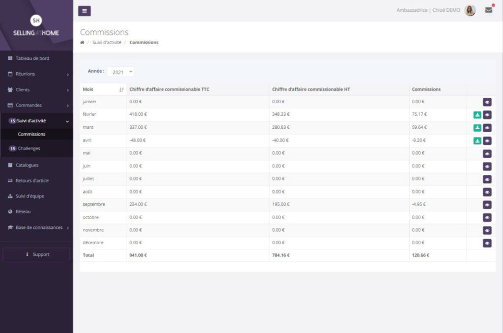 Suivi des commissions et détail du calcul visible pour l’ADMIN et pour le vendeur