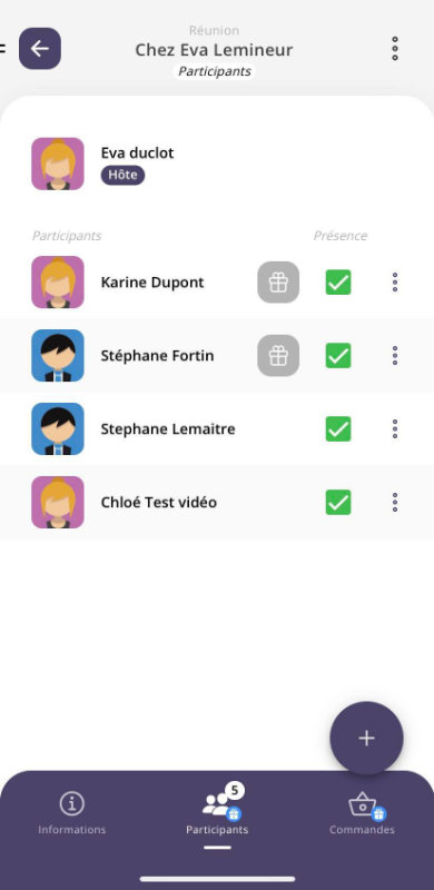 Application vendeur : liste des participants d’une réunion