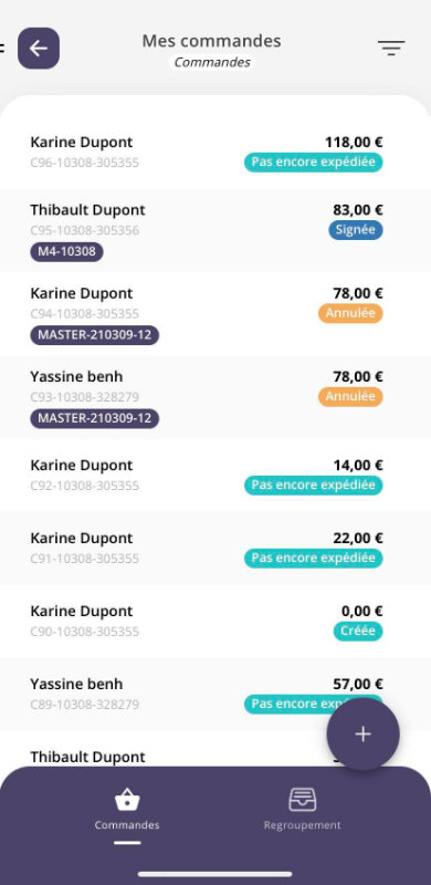 Statuts des commandes
