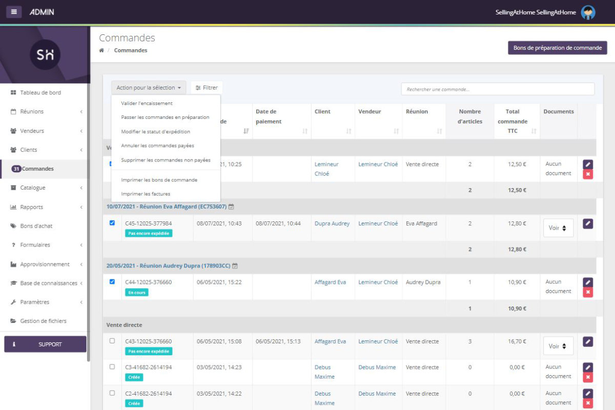 Gestion des commandes et dématérialisation - SellingAtHome Logiciels pour  la vente à domicile VDI CRM